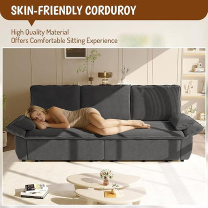ERYE King Foldable Sleeper Sofa,Oversized 3-in-1 Convertible Pull Out Sleeper Sofabed W/Pillow Armrests,3 Seat Couch Space Saving Sleeper Sofa Bed for Living Room Bedroom