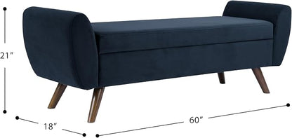 HomePop 60" Modern Storage Bench with Wood Legs - Blue Velvet