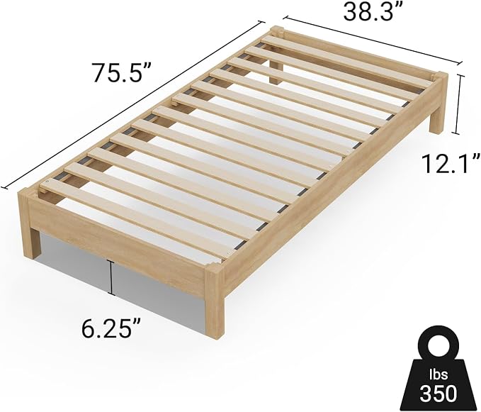 LIFEMENT Twin Bed Frame Signature Wood Platform, Noise Free, Under Bed Storage, No Box Spring Needed, Easy Assembly, Natural