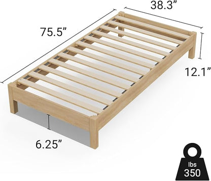 LIFEMENT Twin Bed Frame Signature Wood Platform, Noise Free, Under Bed Storage, No Box Spring Needed, Easy Assembly, Natural