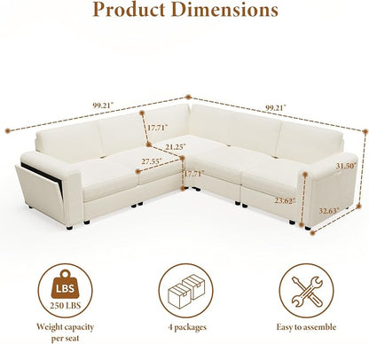 Vesgantti Oversized Modular Sectional Sofa, 5-Seater Chenille L Shaped Modular Couch, Corner Sofa with Storage Armrests, Large Comfy Sectional Couches for Living Room, Apartment, Beige