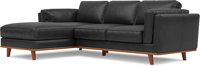 Valencia Artisan Full Leather Sofa - Left Chaise Sectional Couch - Pure Full Italian Nappa Leather Couch, Solid Wood Accent and Ultimate Comfort, Black