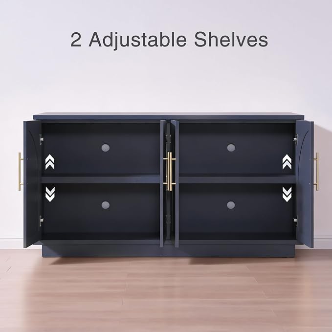 Fatmok Buffet Cabinet with Storage, 59'' Modern Arched Sideboard Cabinet w/Adjustable Shelves, Wood Media TV Console Table Credenza for Living Room Hallway Entryway, Dark Blue