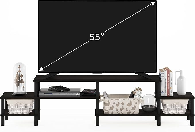 Furinno TURN-N-TUBE TV Stand, 3-Tier Open Design Entertainment Center, Open Shelf TV Console for TV up to 55 Inch, Toolless Assembly, for Living Room, Bedroom, Espresso
