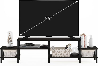 Furinno TURN-N-TUBE TV Stand, 3-Tier Open Design Entertainment Center, Open Shelf TV Console for TV up to 55 Inch, Toolless Assembly, for Living Room, Bedroom, Espresso