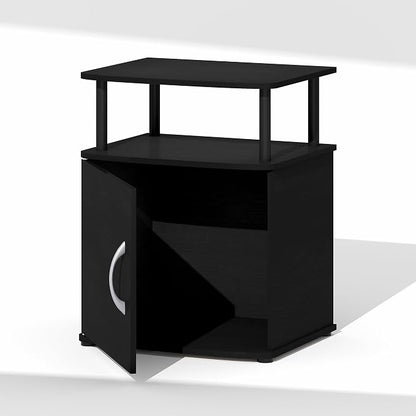 Furinno Jaya Night Stand with Door, Nightstand with Open Shelf and Door Cabinet, Round Corner Bedside Table, Side Table, End Table, for Bedroom, Closet, Dorm, Blackwood