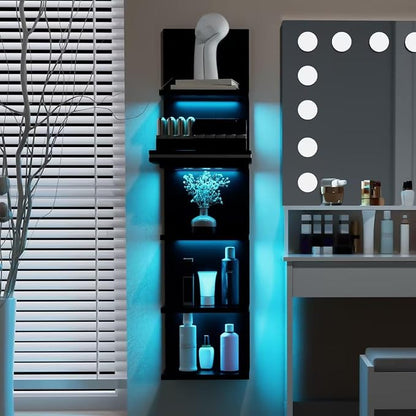 VIWODS 5-Tier Wall Shelf Unit with RGB Light, Floating Lack Shelf for Storage, Wall Mounted Vertical Display Shelf for Bedroom Living Room Vanity, Black