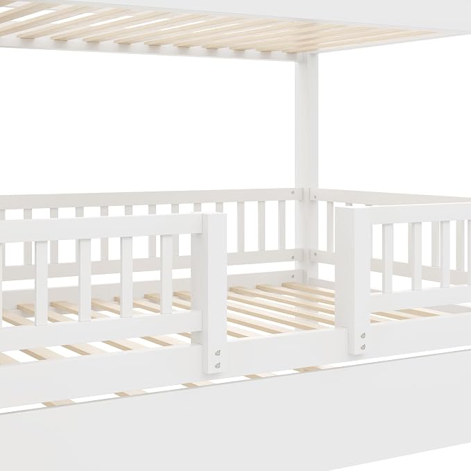 Twin Over Twin Bunk Bed with Storage Staircase, Slide and Trundle,for Kids Teens Adults Bedroom Use (White-ST, Twin Over Twin)