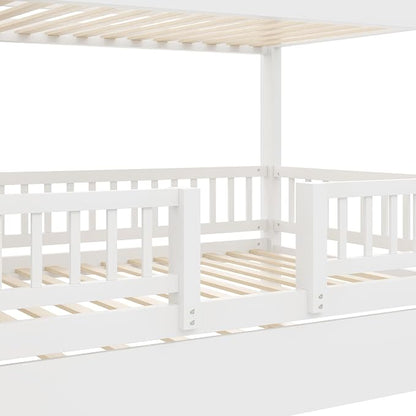 Twin Over Twin Bunk Bed with Storage Staircase, Slide and Trundle,for Kids Teens Adults Bedroom Use (White-ST, Twin Over Twin)