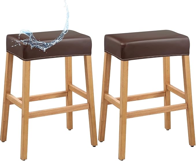 PU Leather Bar Stool Covers Rectangular, 100% Waterproof Stool Covers Rectangle Super Stretch 20% Thicker Leather Saddle Stools Cover Rectangular Counter Bar Stools with Elastic Band (2 PCS, Coffee)