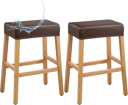 PU Leather Bar Stool Covers Rectangular, 100% Waterproof Stool Covers Rectangle Super Stretch 20% Thicker Leather Saddle Stools Cover Rectangular Counter Bar Stools with Elastic Band (2 PCS, Coffee)