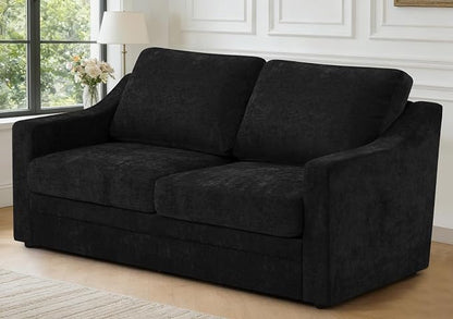 67” Chenille Loveseat Sofa w/Comfortable Back Cushions, Black | Modern 2-Seat Couch w/Deep Seat Space, Upholstered 2 Seaters Sofa w/High Resiliency Foam for Living Room