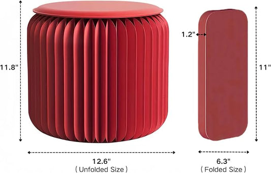 NOONTIDE Folding Stool - 12Inch Home Furniture 660lb Load Capacity Foldable Paper Stool Eco-Friendly Kraft Paper Honeycomb Design,Foldable to 1.2",Brown Modern Minimalist Stool for Living Room(Red)