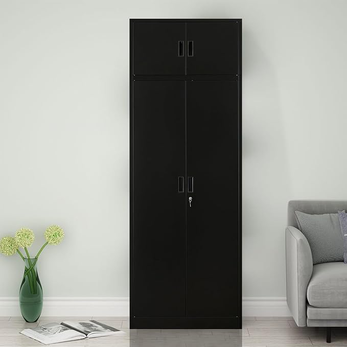 Metal Storage Cabinet, 87 Inch Tall Metal Storage Cabinet with Doors and Shelves, Pantry Cabinets for Kitchen Storage, Garage Cabinet for Living, Dining Room, Assemble Required