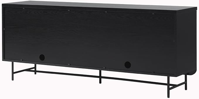 Walker Edison Reema Fluted 4-Door Kitchen Sideboard Buffet Console, 69 Inch, Black