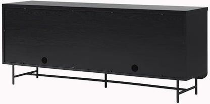 Walker Edison Reema Fluted 4-Door Kitchen Sideboard Buffet Console, 69 Inch, Black