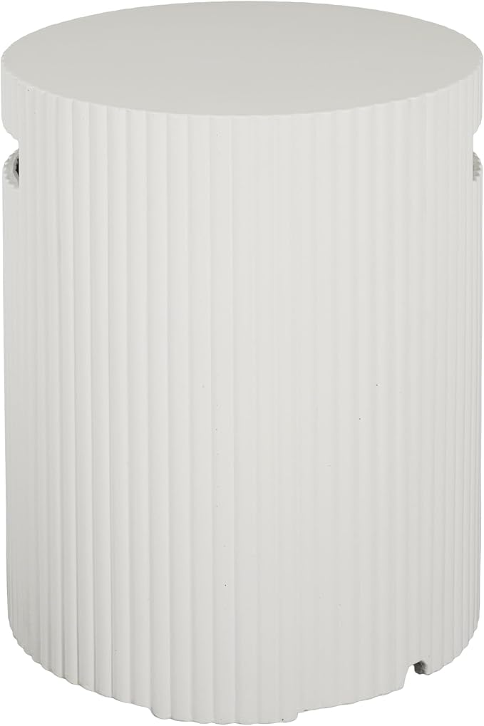 GDFStudio Propane Tank Cover Outdoor MgO Tank Holder Ribbed-Cylindrical Shape Tank Storage Hideaway Side Table for Gas Fire Pits Gas Tank Holder Storage for 20 lb Propane Tanks, 16" x 20" White