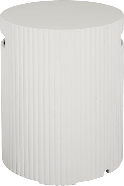 GDFStudio Propane Tank Cover Outdoor MgO Tank Holder Ribbed-Cylindrical Shape Tank Storage Hideaway Side Table for Gas Fire Pits Gas Tank Holder Storage for 20 lb Propane Tanks, 16" x 20" White