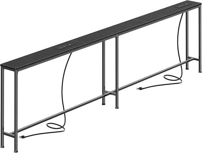 SUPERJARE 94.5 Inch Sofa Table with 2 Power Outlets and USB-C Ports, 5.9 Inch Narrow Console Table with Storage, Extra-Long, for Entryway Hallway Couch Behind Sofa, Small Spaces, Black