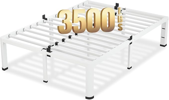VIPSHOW 20 Inch King Size White Bed Frame, 3500Lbs Heavy Duty Metal Platform with Round Corner Legs Mattress Slide Stopper, Steel Slat Support No Box Spring Needed, Noise Free, Non-Slip, Easy Assembly