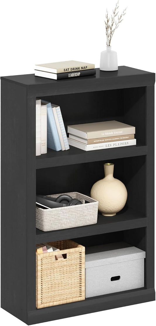 Furinno Rail Book Shelf, 3-Tier Bookshelf with Open Shelf, Bookcase with Classic Style Edges, 10 x 24.6 x 39, for Organization and Storage, for Living Room, Bedroom, Home Office, Blackwood