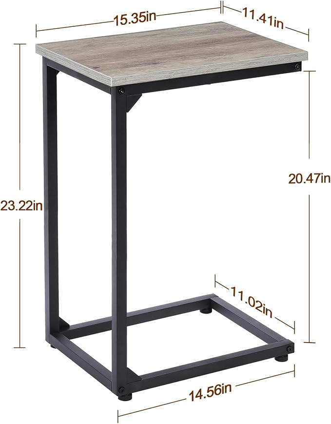 AMHANCIBLE C Shaped End Table, Slide Under Couch Table for Sofa, TV Tray Snack Table, Small Side Table for Small Space, Living Room, Grey HET02CGY-1