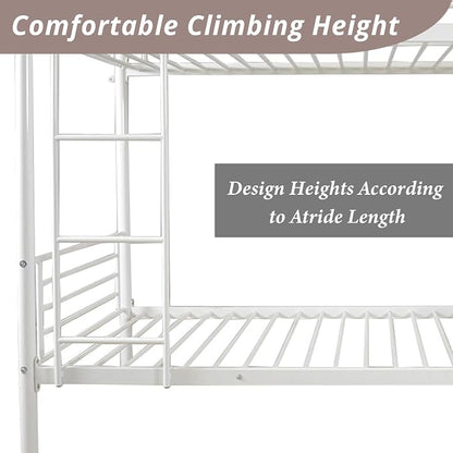 Karl home Metal Bunk Bed Twin Over Twin with Built-in Ladder, White | Heavy Duty Bunkbeds with Safety Guardrail and Space-Saving Design,Twin Bunk Beds for Kids, Teens & Adults, No Box Spring