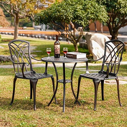 3 Piece Bistro Set Cast Alumiunm Bistro Table and Chairs Set 2