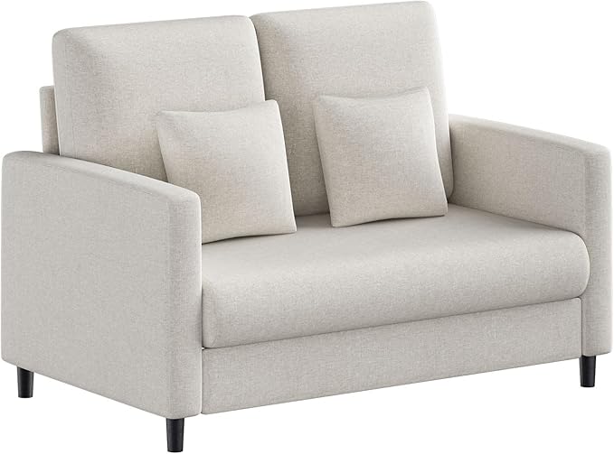 IDEALHOUSE Loveseat Sofa, 52" Love Seat for Small Spaces, Mid Century Sofa Accent Chair, Wood Frame, Tool-Free Assembly, Comfy Sofa Couch for Bedroom, Living Room, Beige
