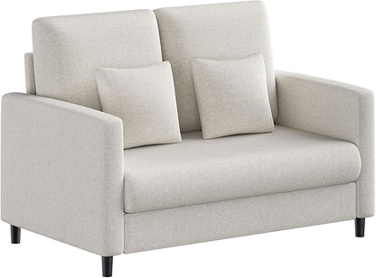 IDEALHOUSE Loveseat Sofa, 52" Love Seat for Small Spaces, Mid Century Sofa Accent Chair, Wood Frame, Tool-Free Assembly, Comfy Sofa Couch for Bedroom, Living Room, Beige