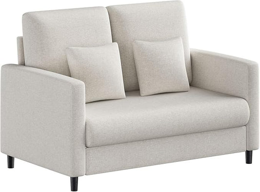 IDEALHOUSE Loveseat Sofa, 52" Love Seat for Small Spaces, Mid Century Sofa Accent Chair, Wood Frame, Tool-Free Assembly, Comfy Sofa Couch for Bedroom, Living Room, Beige