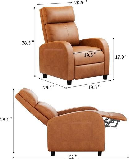 JUMMICO Recliner Chair Adjustable Home Theater Single Recliner Sofa Furniture with Thick Seat Cushion and Backrest Modern Living Room Recliners (Leather, Brown)