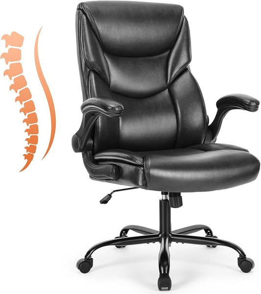 Sweetcrispy Computer Gaming Chair, Ergonomic High Back Heavy Duty Task Desk Office Chairs with Wheels, Flip-up Arms, Adjustable Height, PU Leather,Inky