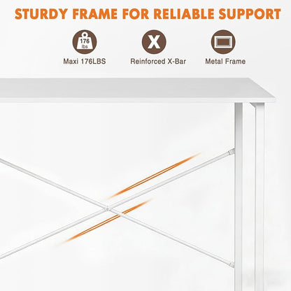 Sweetcrispy 32 Inch Small Computer Desk, Home Office Desk, Small Study Workstation for Bedroom, Study Table with X-Shaped, Modern Simple Gaming Table, White