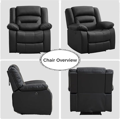 EBELLO Classic Power Recliner Chair, Faux Leather Oversized Electric Overstuffed Reclining Chair with Soft Cushion and Back, Sofa with Comfortable Armchair, Black