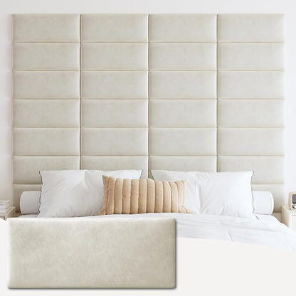 IFNOW Wall Mounted Headboard, Peel and Stick Panels, Lvory White, Queen | Upholstered 3D Soundproof Acoustic Panels Reusable and Removable Padded Leather Bed Headboard, 9 Panels 9.84" x 23.62"