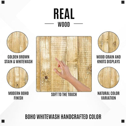 Barn Walls Headboard for King Size Bed - Bohemian Floating Panels, Solid Wood Construction, Adjustable Height, Easy Assembly, Stylish Design for Any Bedroom - Boho Whitewash, California King Size