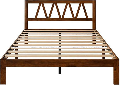 Novilla 12 Inch Queen Bed Frame with Headboard Bed Frame Queen Size Solid Wooden Bed Frame Foundation with Wood Slat Support, No Box Spring Needed, Easy Assembly, Walnut