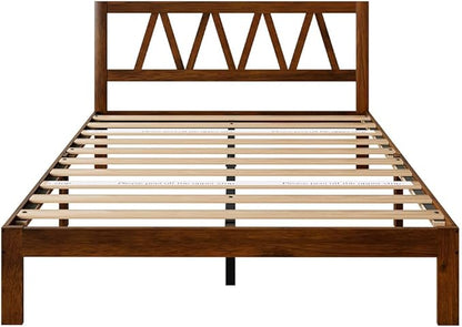 Novilla 12 Inch Full Size Bed Frame Full Bed Frames with Headboard Solid Wooden BedFrame Foundation, No Box Spring Needed, Easy Assembly, Walnut