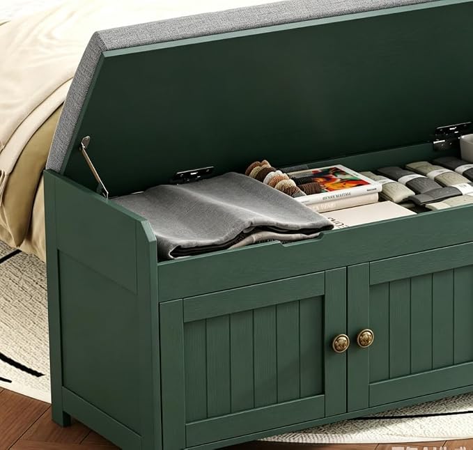 HOMEFORT 41.3" Shoe Bench with Lift Top Storage, Entryway Bench with Cushioned Seat, Wooden End of Bed Bench, Shoe Cabinet Bench with Hidden Storage Space, for Bedroom, Hallway,Green