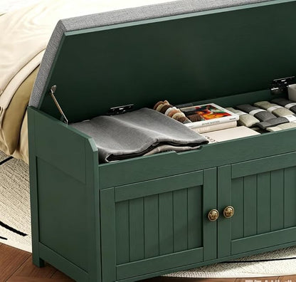HOMEFORT 41.3" Shoe Bench with Lift Top Storage, Entryway Bench with Cushioned Seat, Wooden End of Bed Bench, Shoe Cabinet Bench with Hidden Storage Space, for Bedroom, Hallway,Green