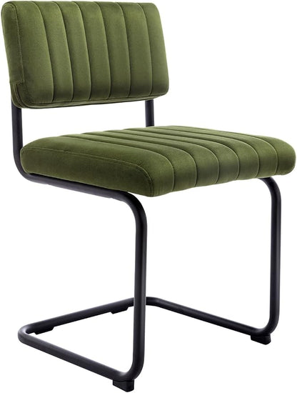 ONEVOG Mid Century Modern Dining Chairs Set of 2, Green Velvet Kitchen Chairs with Tufted Backs, Upholstered Wide Seat, Armless Cantilevered Chairs with Metal Legs for Kitchen Living Room