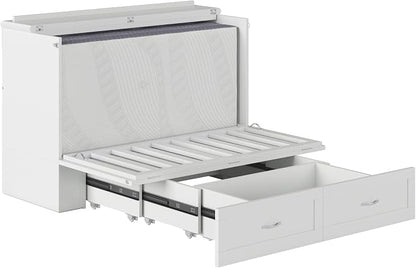 AFI Hamilton Full Murphy Bed Chest with Mattress, Storage, and Built-in Charger in White