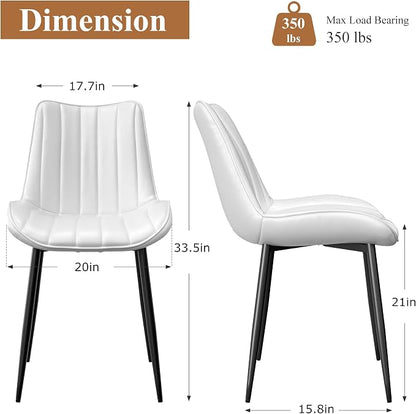 VECELO Dining Chairs Set of 2, Vegan Leather Fabric & Metal Frame, Mordern Style for Kitchen, Living Room,Offcie, White