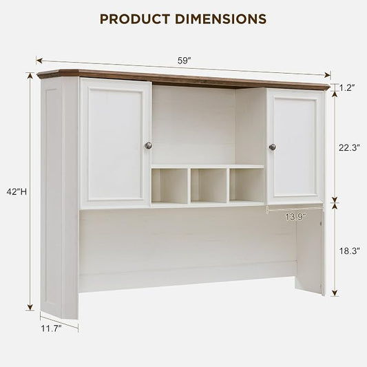 T4TREAM 59" Home Office Desk Hutch with Ample Storage, Only Match VSC Series Farmhouse Desk (Antique White)