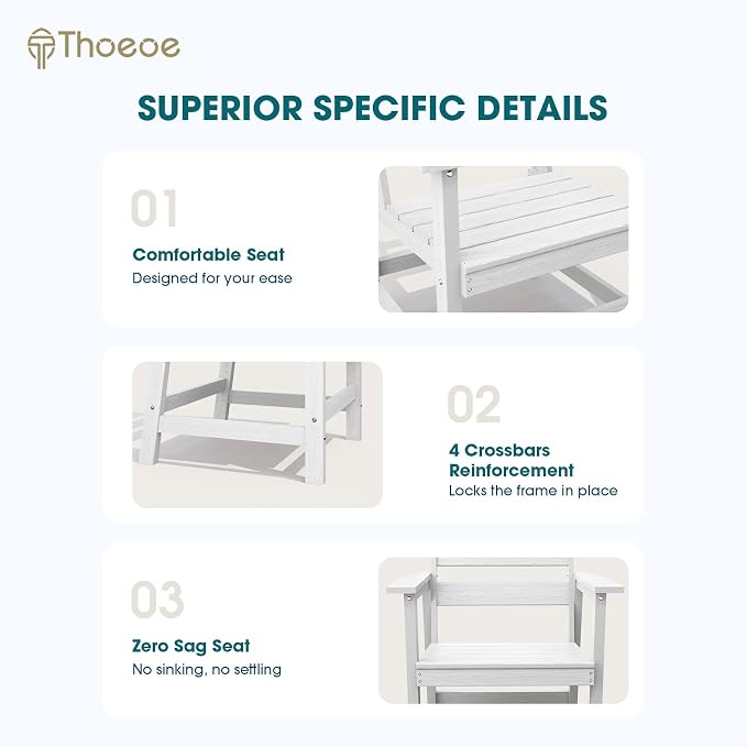 THOEOE 5 Piece Outdoor Dining Set, Patio Dining Table and 4 Chairs, All-Aluminum Frame, All-Weather HDPE Outdoor Furniture with Umbrella Hole for Garden, Lawn, Poolside, White