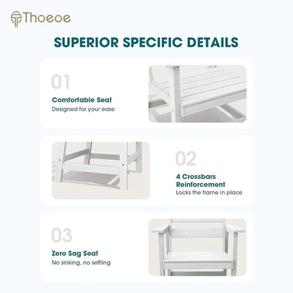 THOEOE 5 Piece Outdoor Dining Set, Patio Dining Table and 4 Chairs, All-Aluminum Frame, All-Weather HDPE Outdoor Furniture with Umbrella Hole for Garden, Lawn, Poolside, White