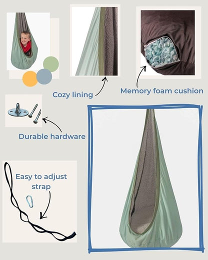 Sensory Pod Swing, Indoor Hanging Cocoon Chair with Memory Foam Cushioning, Kids Hammock Swing Chair