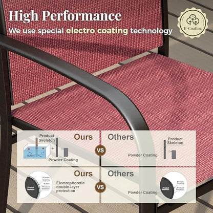 MIXPATIO 7pc Patio Dining Set, 59" Rectangle Metal Table, 6 Red Chairs