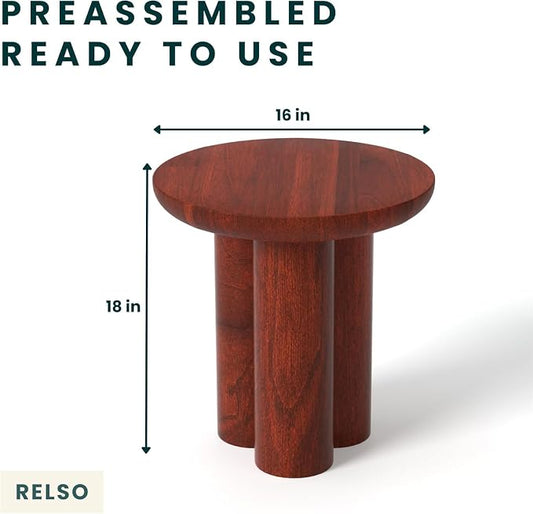 Relso Gaia Round End Table for Living Room and Farmhouse | Solid Mango Wood for Rustic Elegance | Ideal for Side Tables, Nightstands & More | Wood Side Table Round for Bedroom (Walnut)